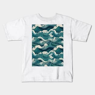 Ephemeral Crests: Hokusai Waves Reimagined Kids T-Shirt